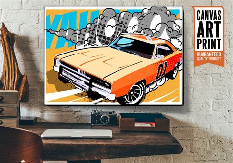 Vintage Car Canvas Art Print Muscle Car Pop by MediaGraffitiStudio