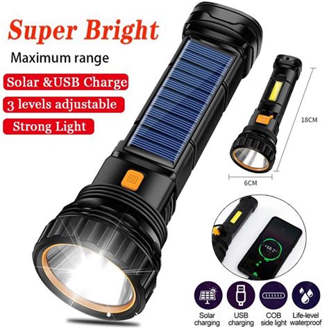 Solar Charging Flashlight USB Rechargeable Flashlight Outdoor Camping ...