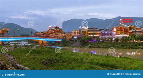 Wulingyuan, China - May 27, 2018: Town Wulingyuan at Sunset in Tianzi ...