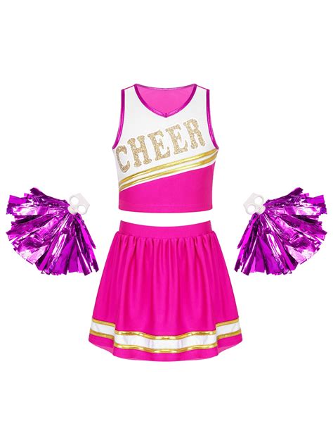 CHICTRY Girls High School Cheers Costume Halloween Cheerleading Uniform Cosplay Fancy Dress 2Pcs ...