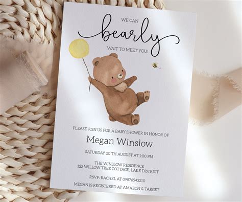 Teddy Bear Baby Shower Invitation Bearly Wait Invites Bear | Etsy