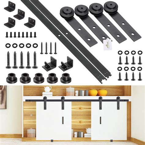 Yescom 4 Ft.Mini Small Double Sliding Barn Door Hardware Roller Track Rail Kit Cabinet TV Stand ...