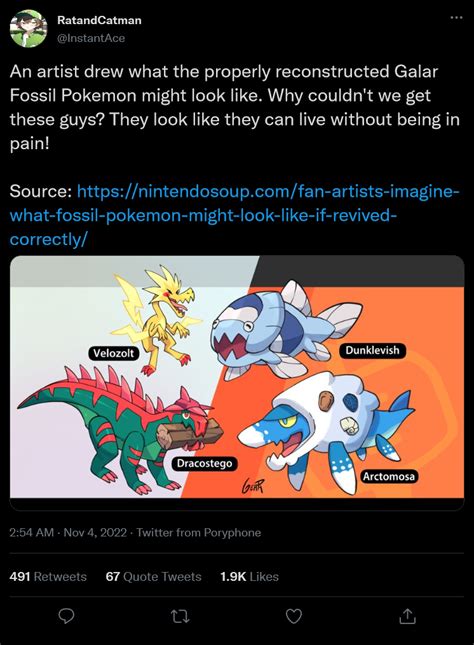 An artist's rendition of what the Galar Fossil Pokemon would look like ...