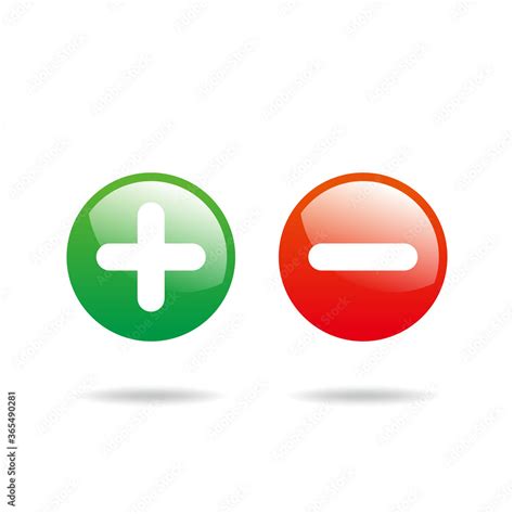 Positive and Negative Glossy Icon with Green and Red Color, Positive and Negative Sign or Symbol ...