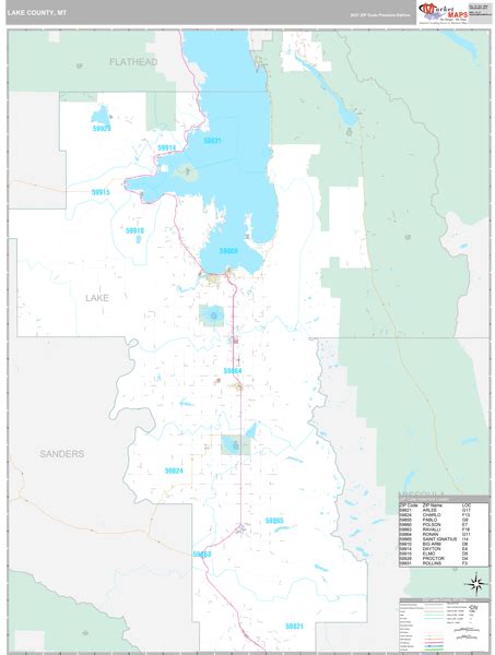 Lake County, MT Wall Map Premium Style by MarketMAPS