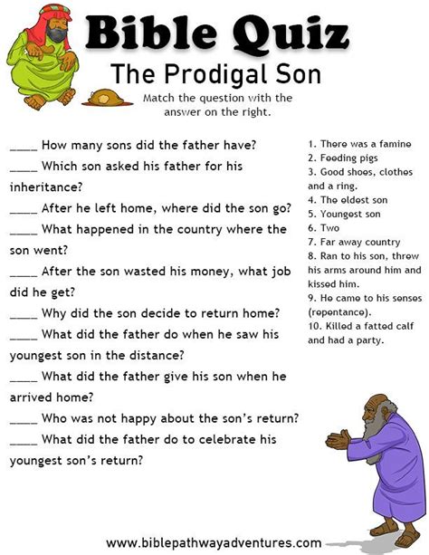 Prodigal Son Bible Story Worksheets