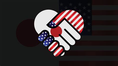 United States Of America and Japan flags in relations handshake. Two ...