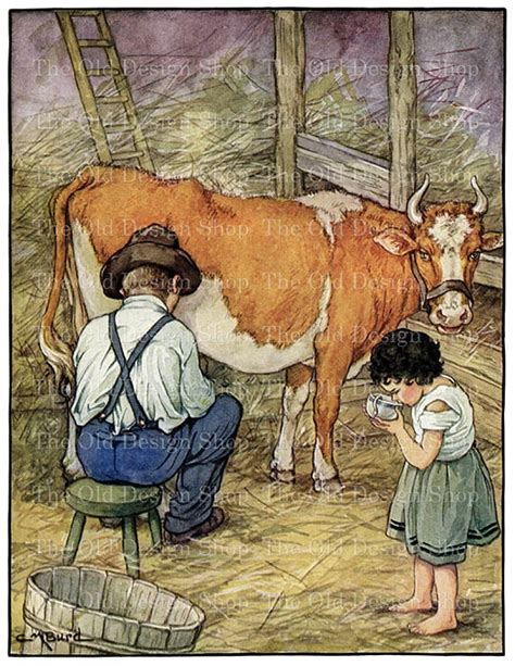 Vintage Farm Art Farmer Cow Girl Milk Digital Download | Etsy