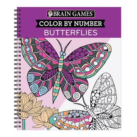 Brain Games Color By Number Butterflies Spiral Activity Book ...