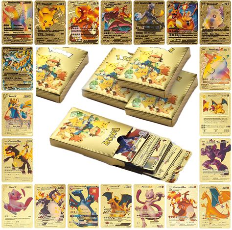 Buy 55 Pcs Gold Foil Pokemon Cards，TCG Deck Box Assorted Rare Charizard ...