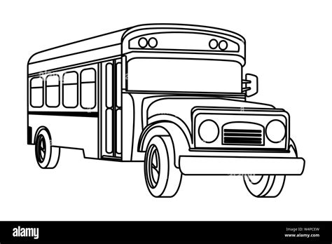 School bus vehicle isolated cartoon in black and white Stock Vector ...