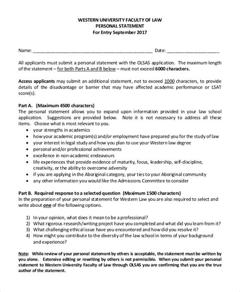 FREE 7+ Sample Law School Personal Statement Templates in PDF