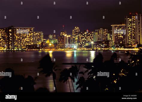 Honolulu skyline at night Hawaii USA August 1996 Stock Photo - Alamy