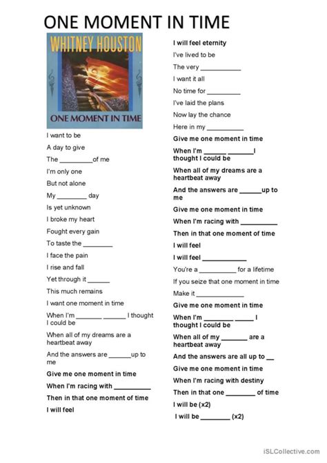 One Moment in Time Lyrics - Whitney…: English ESL worksheets pdf & doc