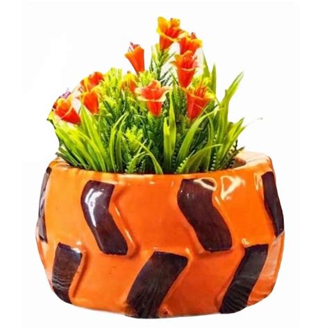 Carved Orange And Brown Oval Shape Ceramic Flower Pot, Size: 8 Inch (h) at Rs 150 in Khurja