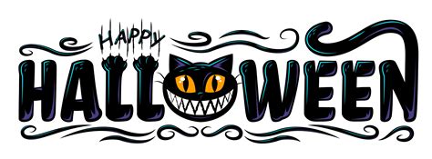 Black cat Happy Halloween text 1268259 Vector Art at Vecteezy