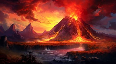 Premium AI Image | Beautiful color volcano lava sunset painting ...