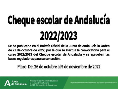 Cheque escolar de Andalucía para el curso escolar 2022/2023 - C.E.I.P ...