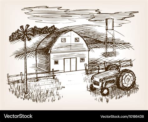 Farm landscape sketch Royalty Free Vector Image