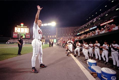 1995: Cal Ripken Jr. acknowledges the crowd after officially breaking Lou Gehrig’s record. (Karl ...