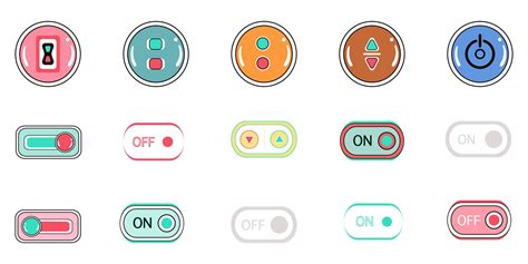 Vector set of on off button designs on white background for Online business, computer components ...