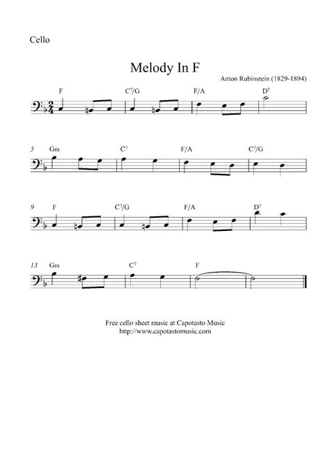 Easy Sheet Music For Beginners: Free easy cello sheet music, Melody In F (simplified and ...