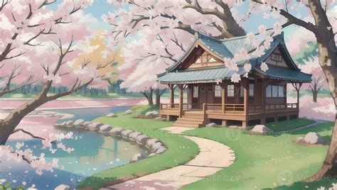 Sakura Garden during Spring Time Visual Novel Anime Manga Background Wallpaper 32474472 Stock ...