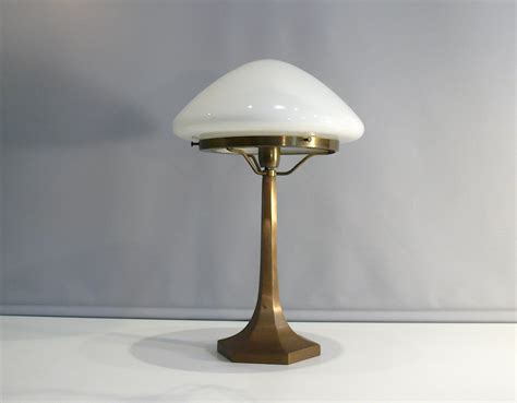 Art Deco table lamp made of brass with opal glass shade, mushroom lamp ...