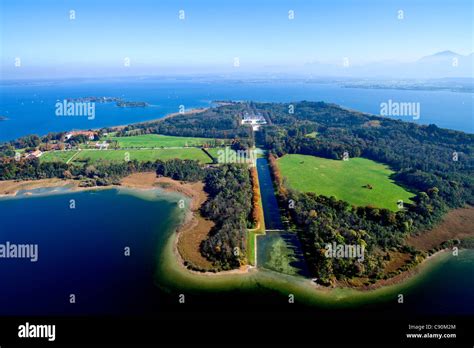 Aerial view of the Herrenchiemsee Castle, Herrenchiemsee, Chiemsee ...