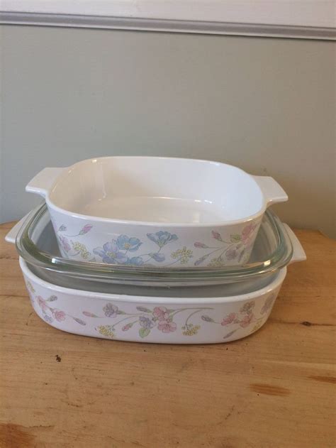 Three (3) Piece Retired Corningware Set, in Pastel Bouquet Retired and Rare Pattern, A-2-B, A-10-B