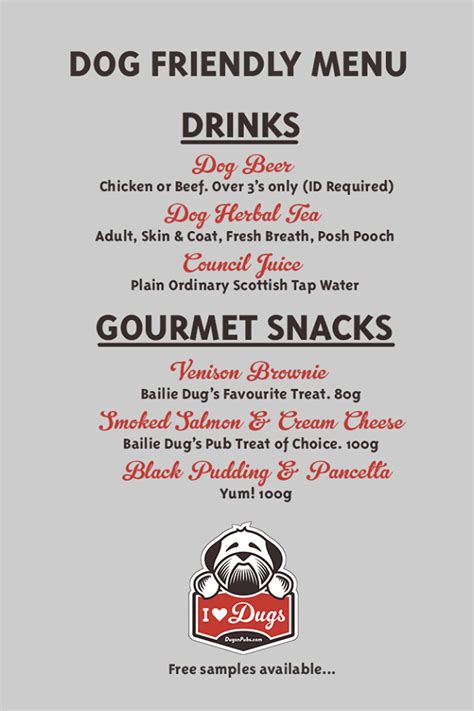 Dog Friendly Menu - Dugs n Pubs Dog Friendly Guide