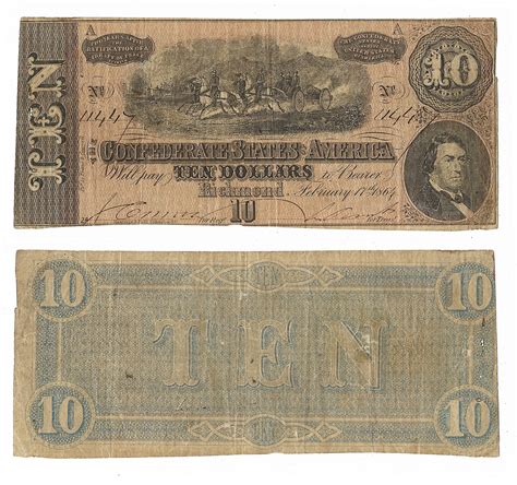 Confederate Currency 1864 $10 Note SN 11447