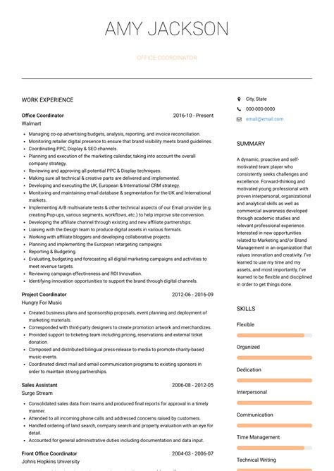 Office Coordinator - Resume Samples and Templates | VisualCV