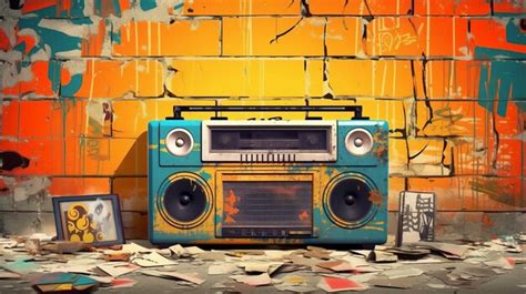 Premium Photo | 1980s retro boombox in graffiticovered room