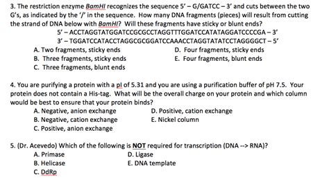 Solved The restriction enzyme BamHI recognizes the sequence | Chegg.com