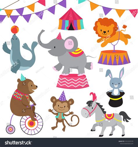 Circus child show cartoon animals vector set. Circus carnival with ...