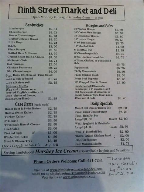 Ninth Street Market & Deli Menu - Urbanspoon/Zomato