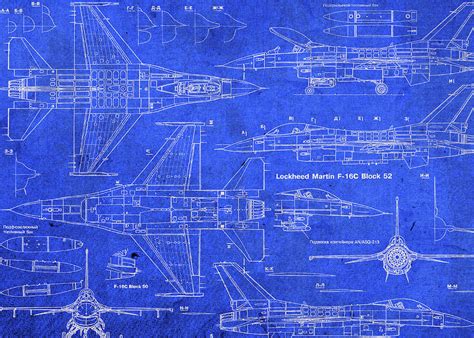 F16 Fighter Jet Airplane Blueprints Mixed Media by Design Turnpike - Pixels