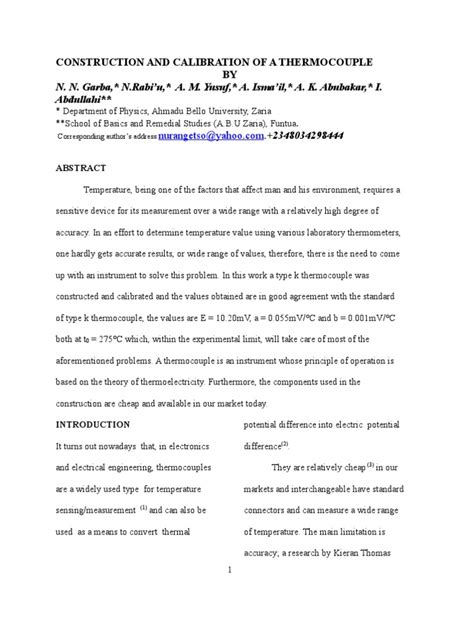 Construction and Calibration of A Thermocouple - Doc Mod | PDF ...