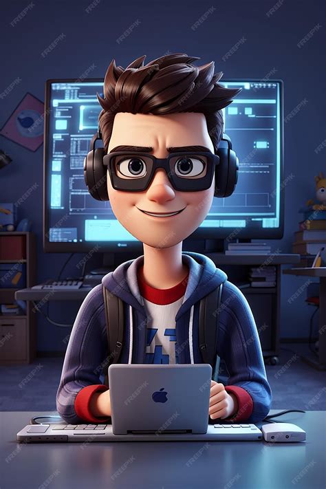 Premium Photo | Computer Hacker Cartoon Character Sneaky 3D Animation Style