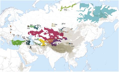 The distribution of the Turkic languages. (Abbreviations for languages ...