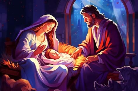 Premium Photo | Christmas nativity scene of born child baby Jesus Christ in the manger with ...