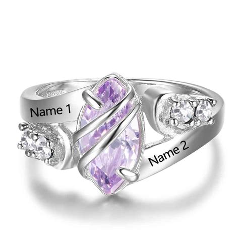 Custom Birthstone Ring Engrave Name Rings 925 Sterling Silver Party ...