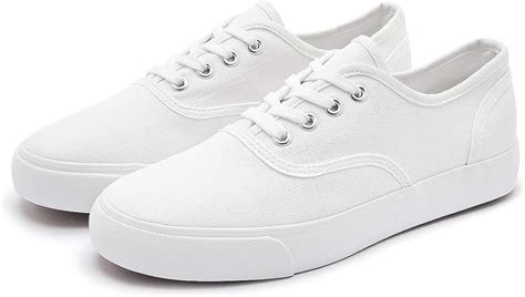 Buy Women's White Canvas Shoes Fashion Canvas Sneakers Casual Shoes for Walking Running (White ...