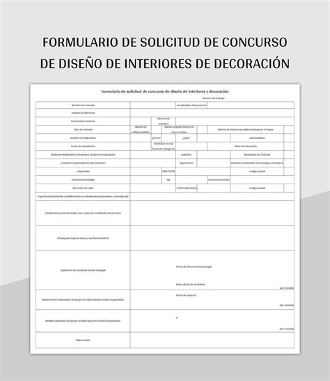 Plantilla de Excel Formulario De Solicitud De Concurso De Diseño De ...