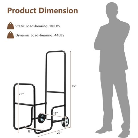 Firewood Log Cart Carrier with Anti-Slip and Wear-Resistant Wheels - Costway