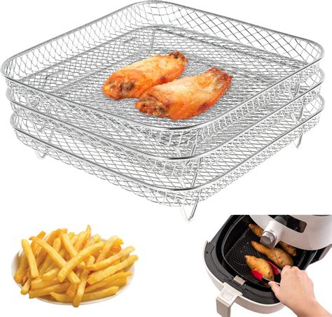 Amazon.com: Three Layer Air Fryer Racks Stackable Dehydrator Racks Stainless Steel Square Air ...