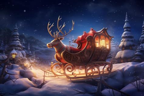 Premium AI Image | 3D Reindeer Sleigh Ride in a Winter Wonderland