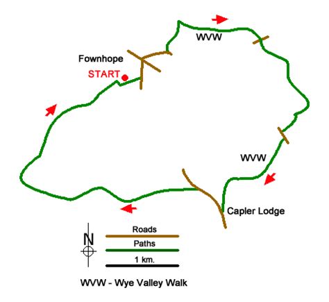 Wye Valley from Fownhope | walk route map