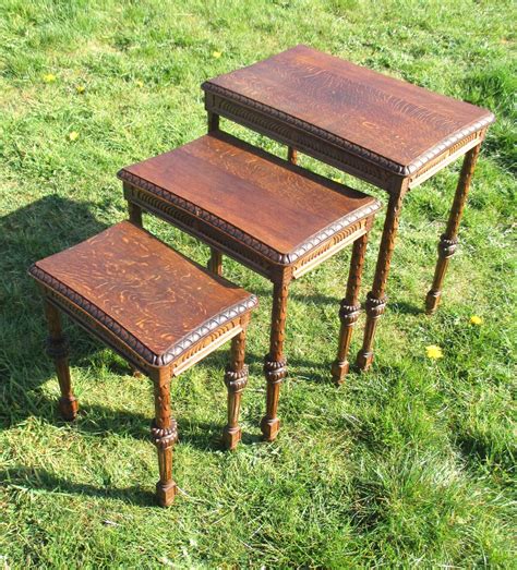Antique Nesting Side Tables Carved Wood Stunning